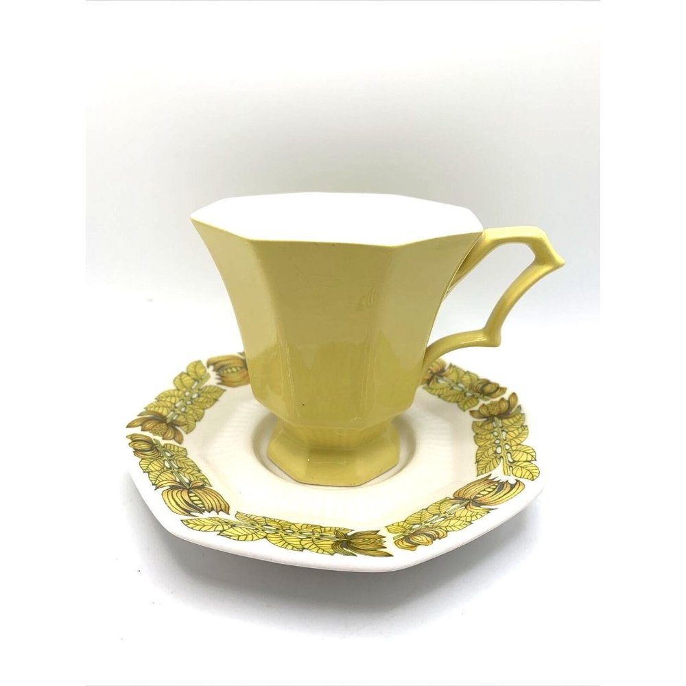 (1) Independence Ironstone cup and saucer by Interpace NTK Japan yellow